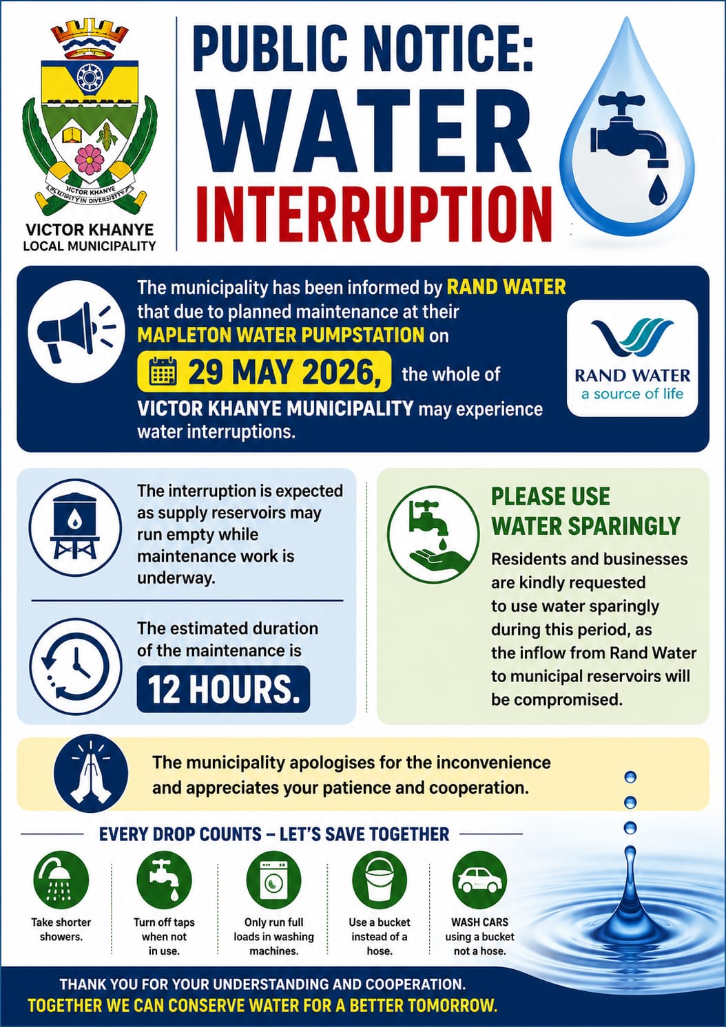Public Notice - Water Interruption - 29 May 2026