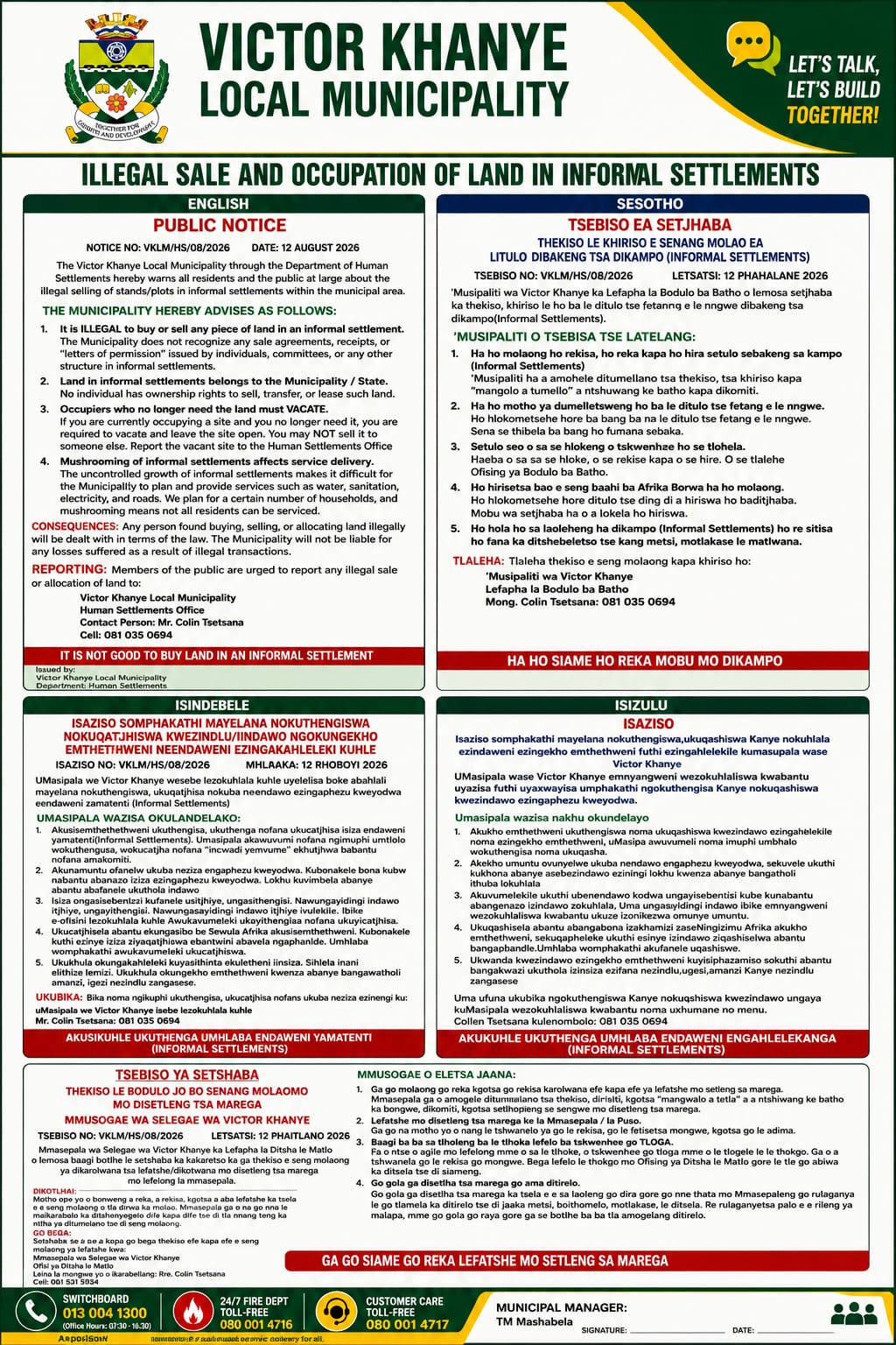 Illegal Sale and Occupation of Land - Notice
